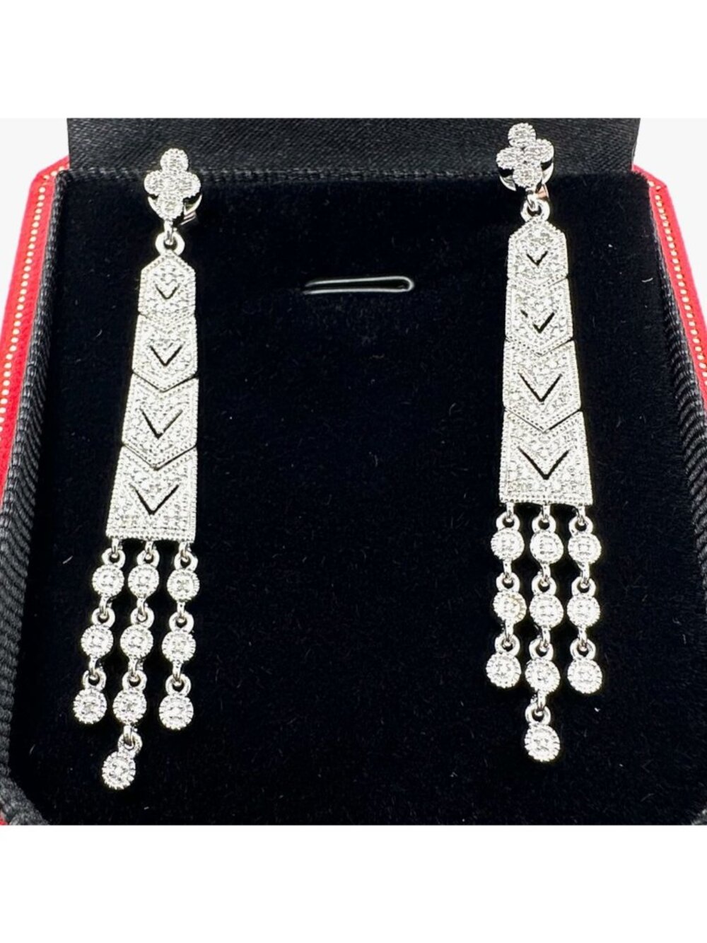 Art Deco Style Earrings Diamond Sterling Silver Pierced Chandelier